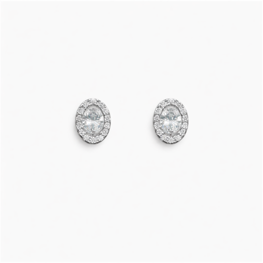Oval Zircon Border Stud Earrings