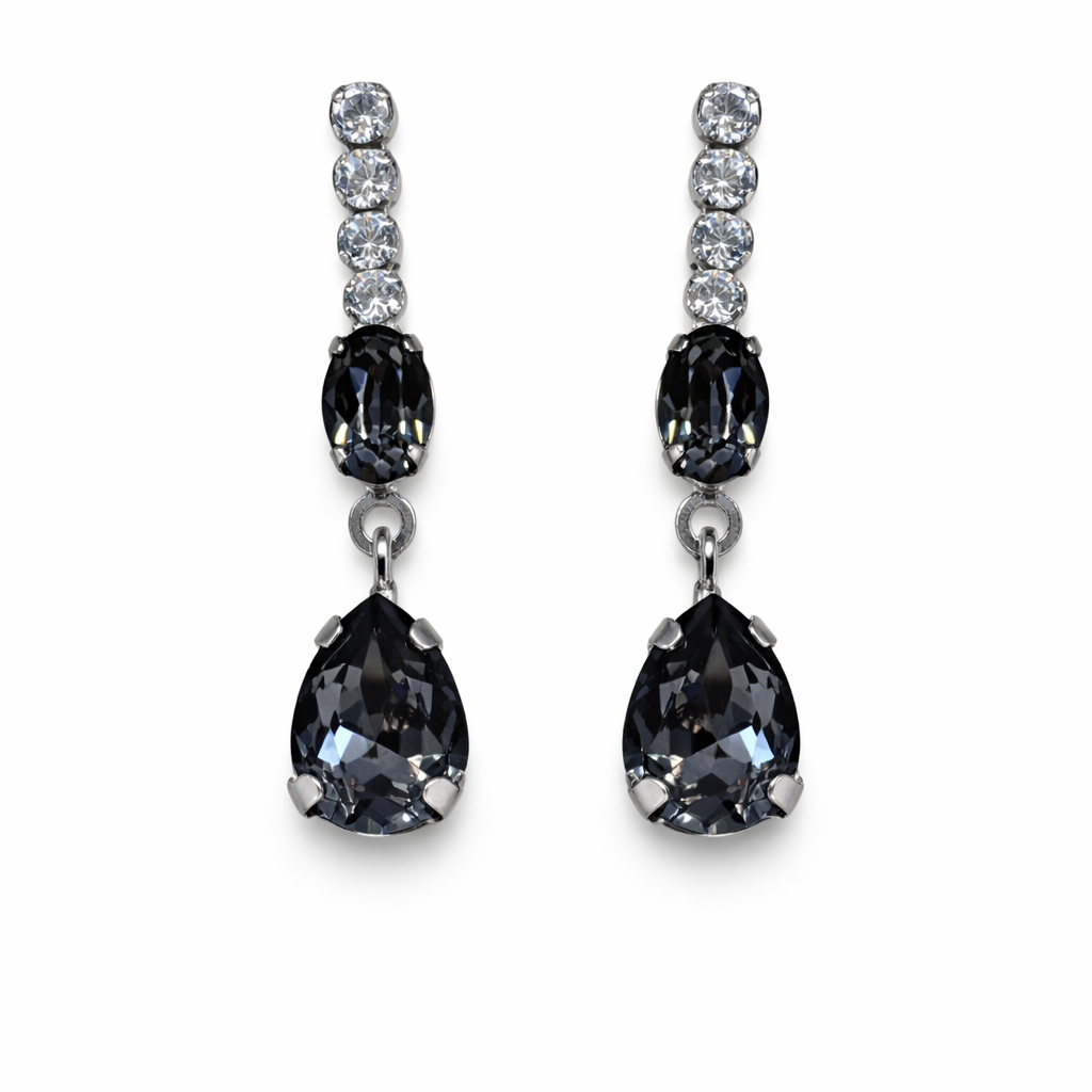 Black Swarovski With Tennis Earrings