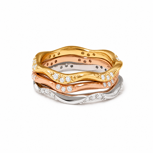 Trio-Sparkly Wave Rings