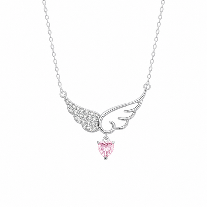 Wing With Pink Heart Necklace