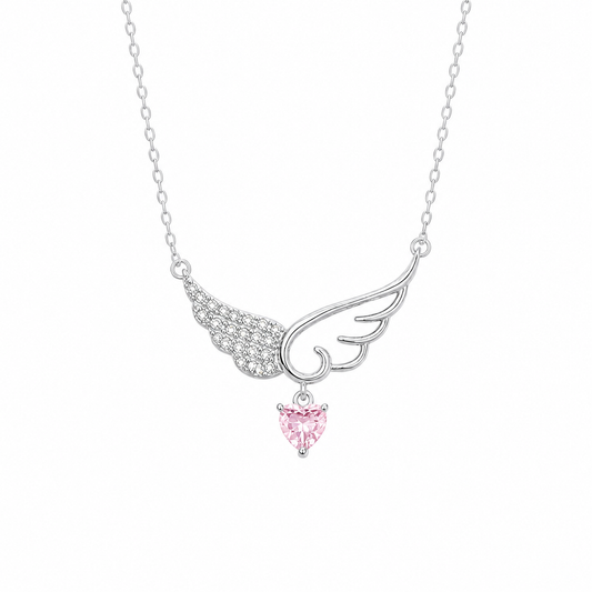 Wing With Pink Heart Necklace