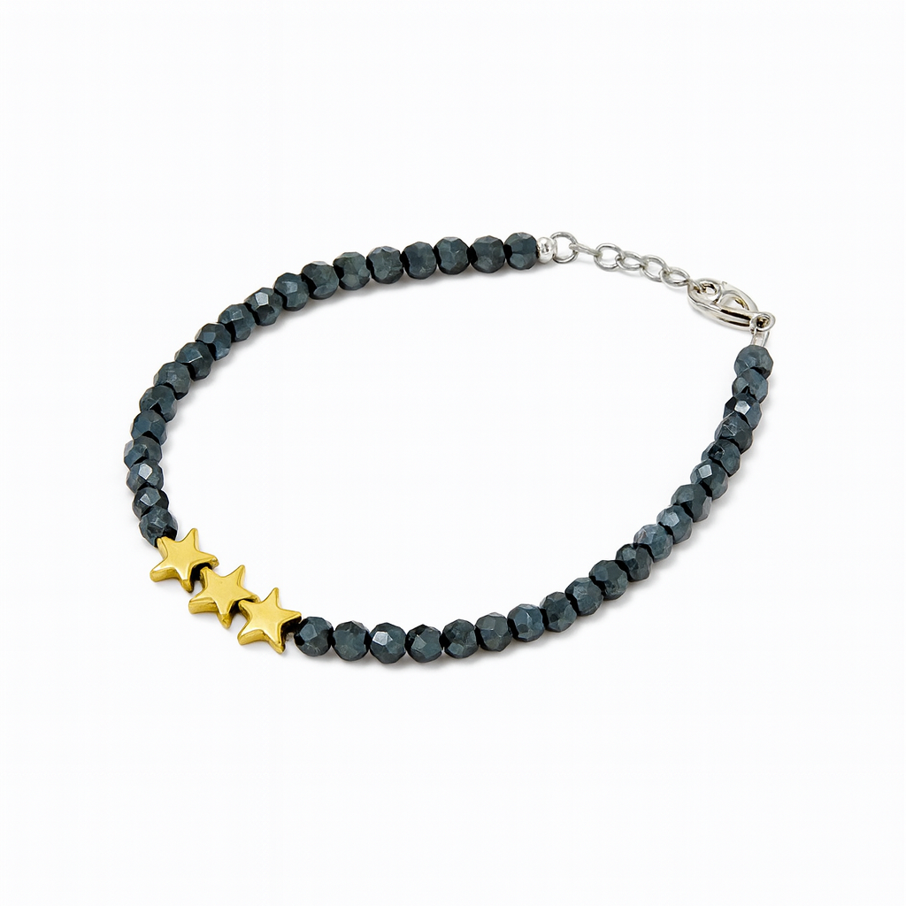Beaded Tri-Star Hematite Bracelet