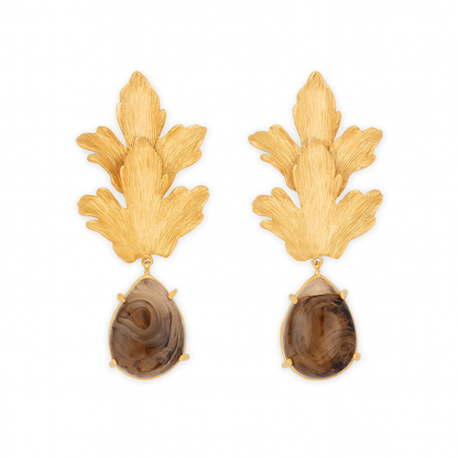 Double Acantha Leaf Earrings With Stone