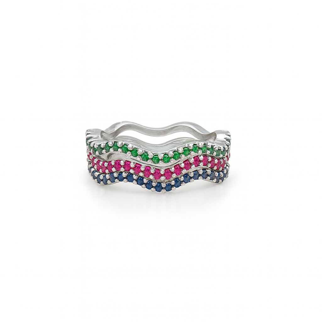 Wavy Triple Deck Colored Rings