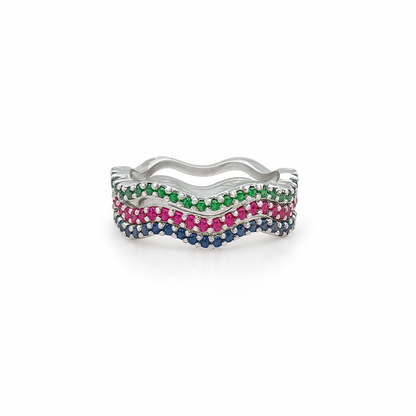 Wavy Triple Deck Colored Rings