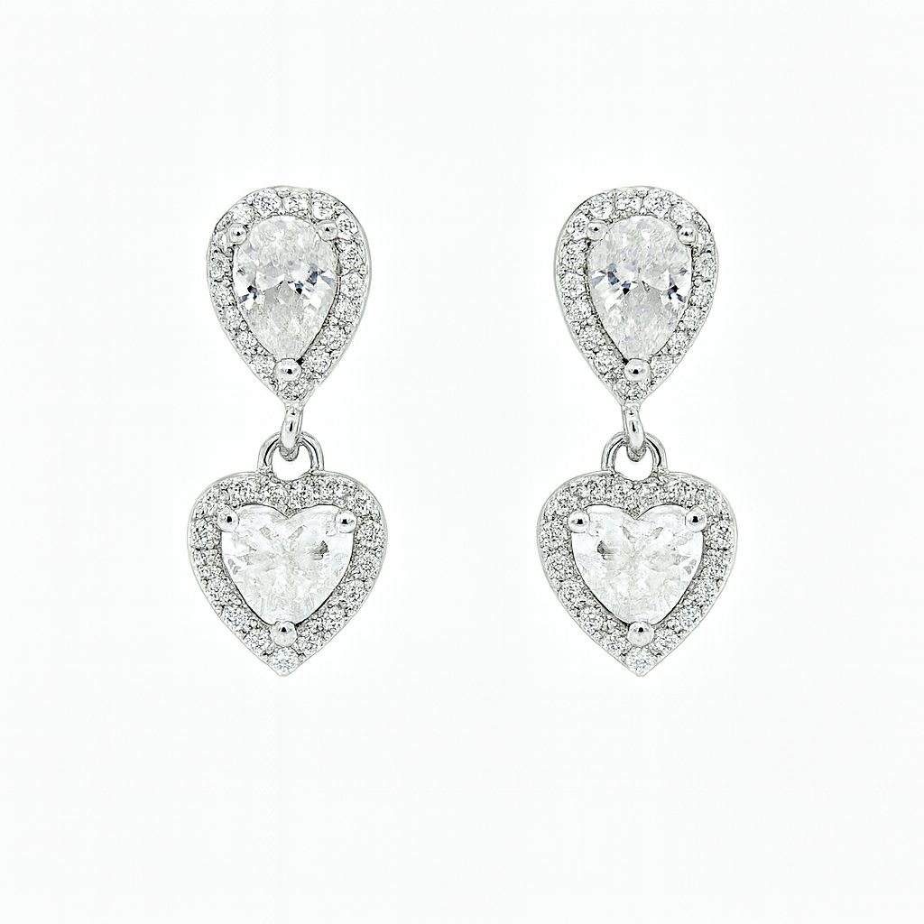 Zircon Teardrop with Heart Zircon Earrings
