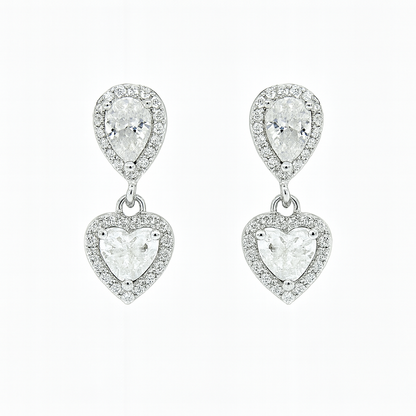 Zircon Teardrop with Heart Zircon Earrings