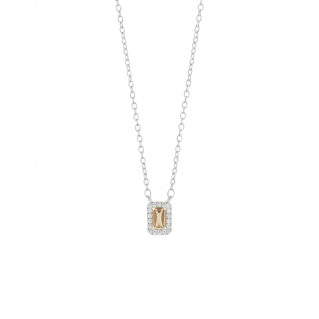 Simple Zircon Rectangle Necklace In Silver