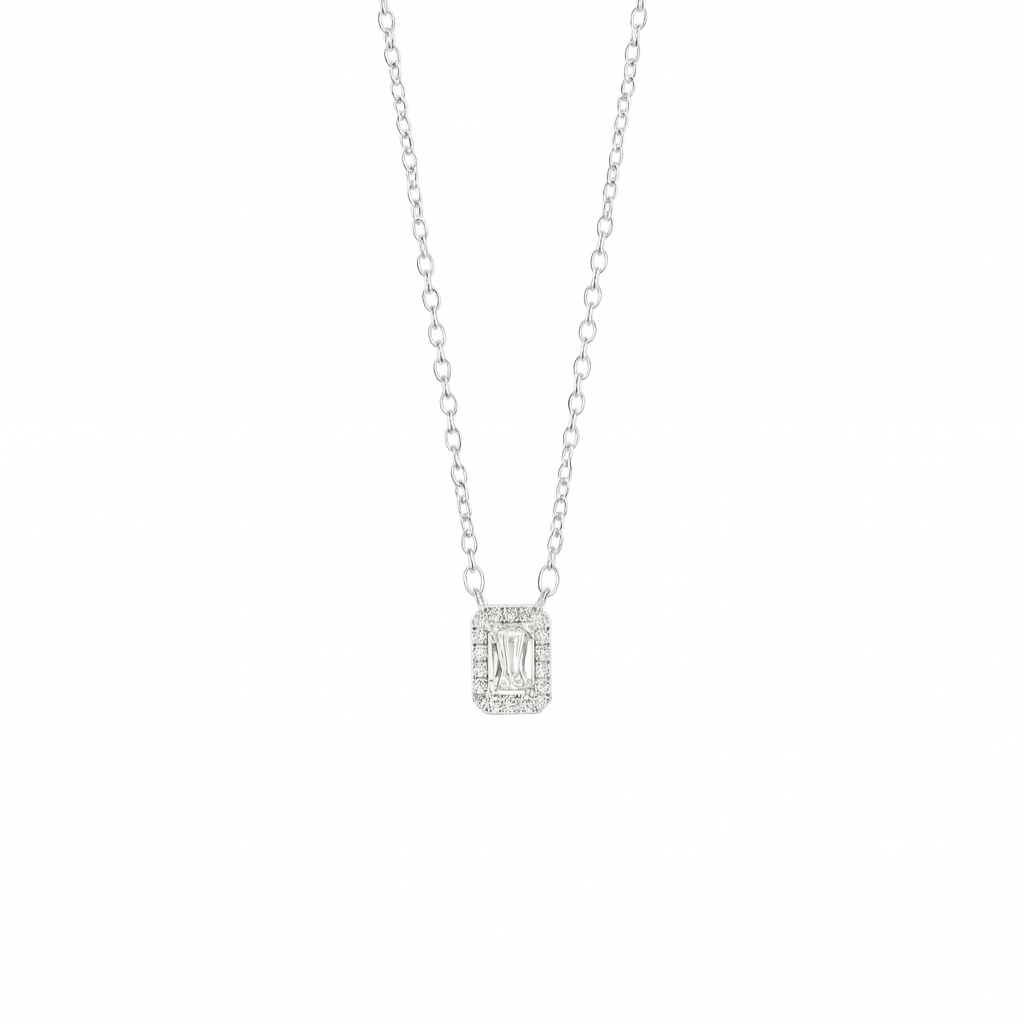 Simple Zircon Rectangle Necklace In Silver