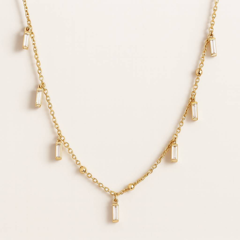Baguette Dangling Charms Necklace
