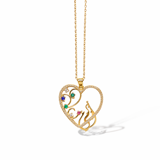 Colored Gems أمي Heart Necklace