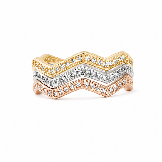 Trio-Sparkly Zig Zag Rings