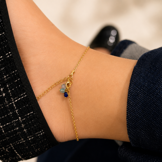 Blue Dangling Side Beads Anklet