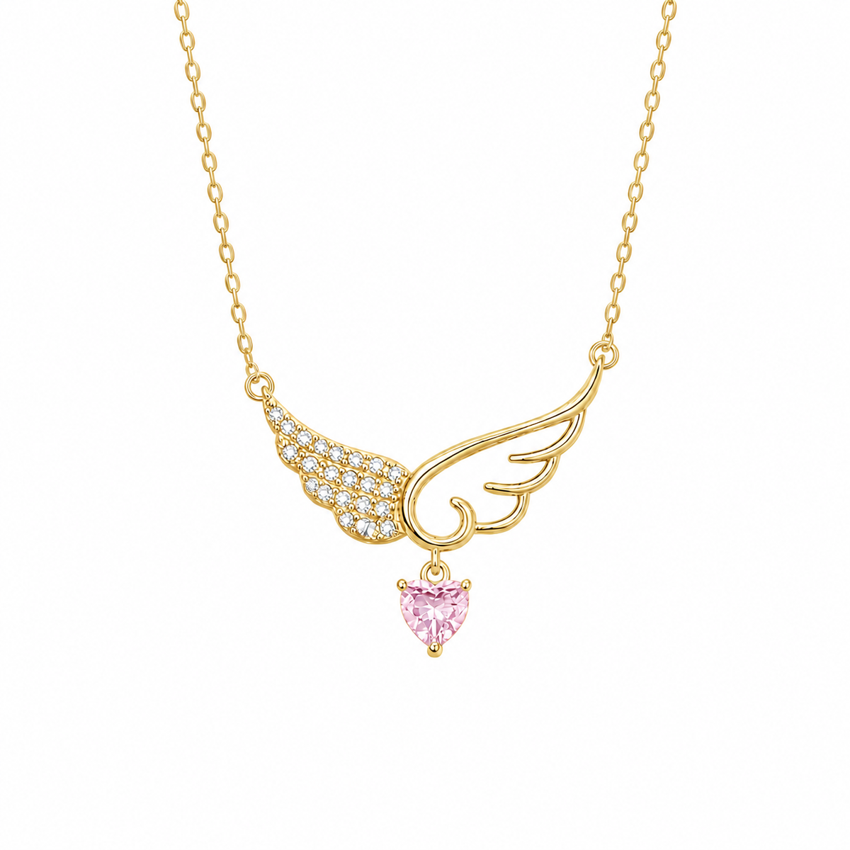 Wing With Pink Heart Necklace
