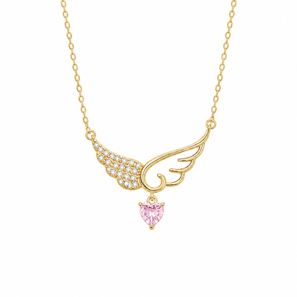 Wing With Pink Heart Necklace