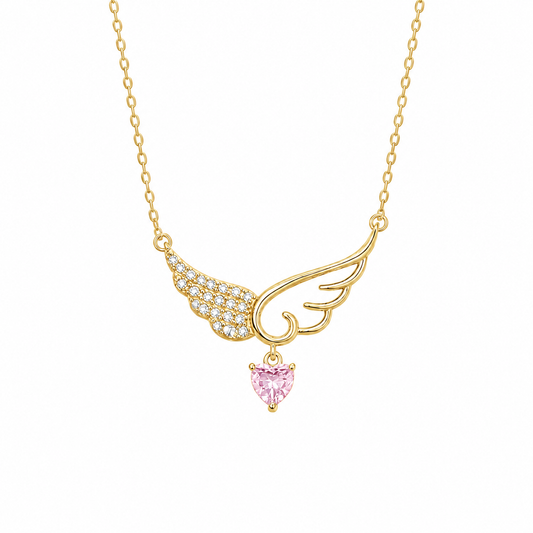 Wing With Pink Heart Necklace