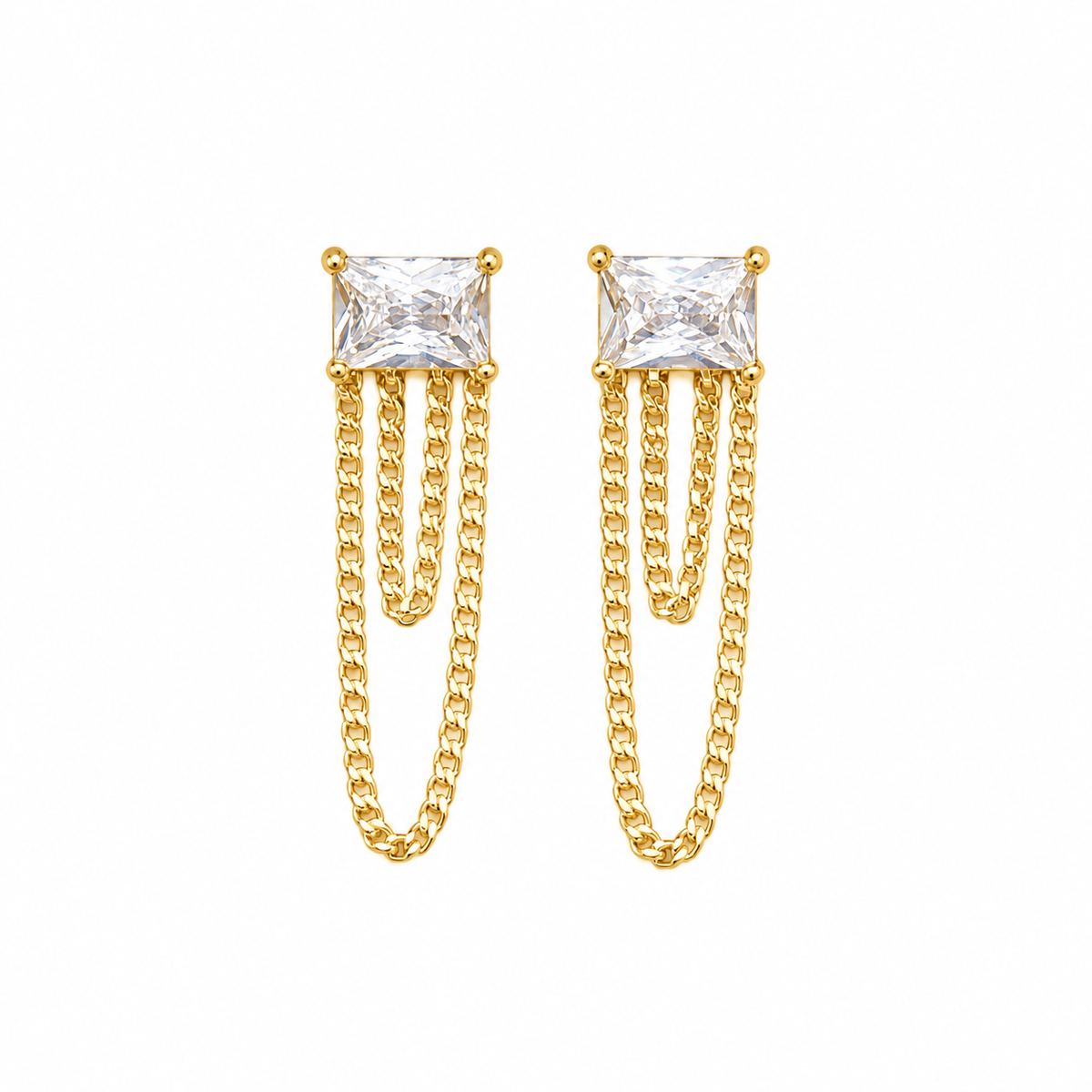 Rectangle Double Chain Earrings