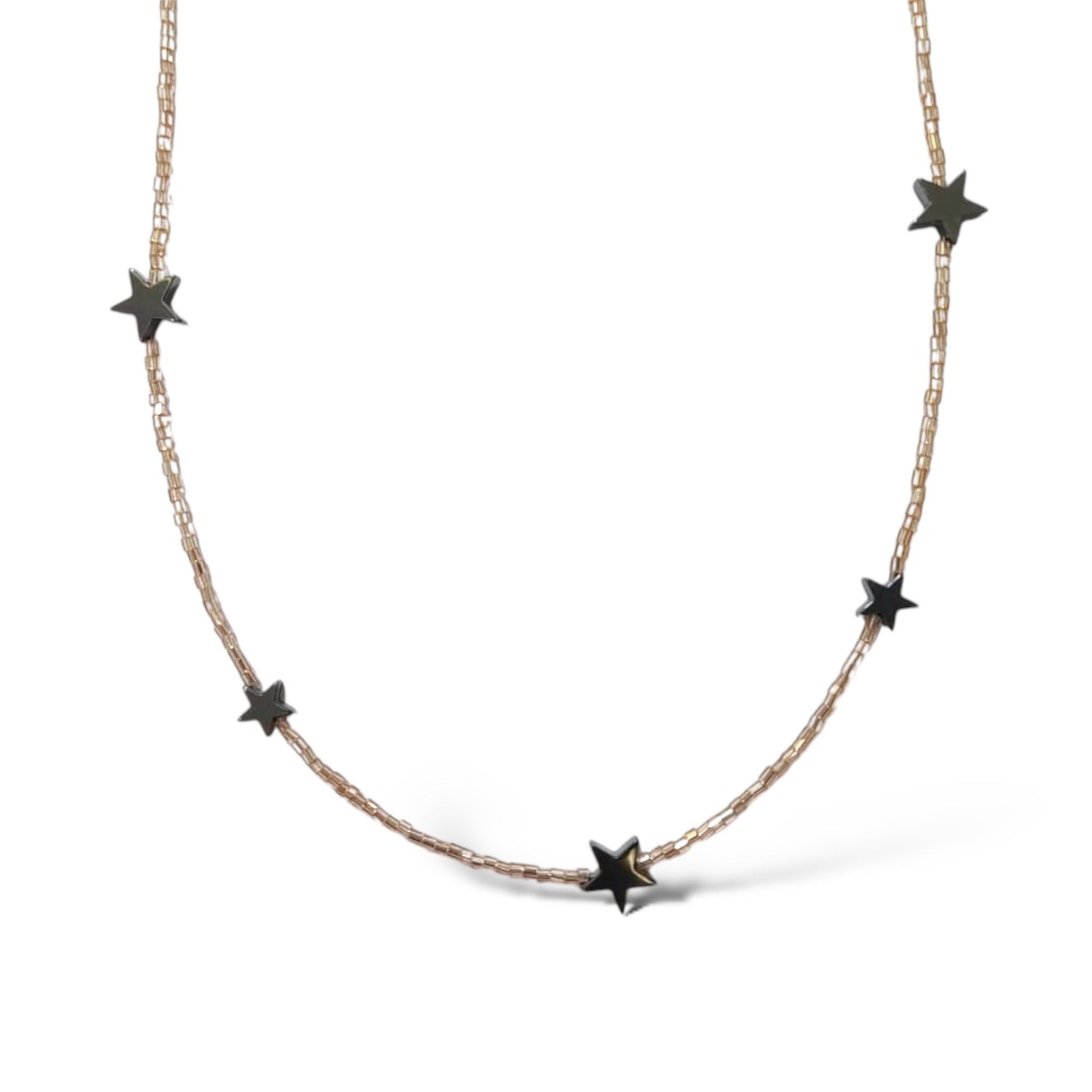 Signature Hematite Stars Necklace with Metallic Crystals