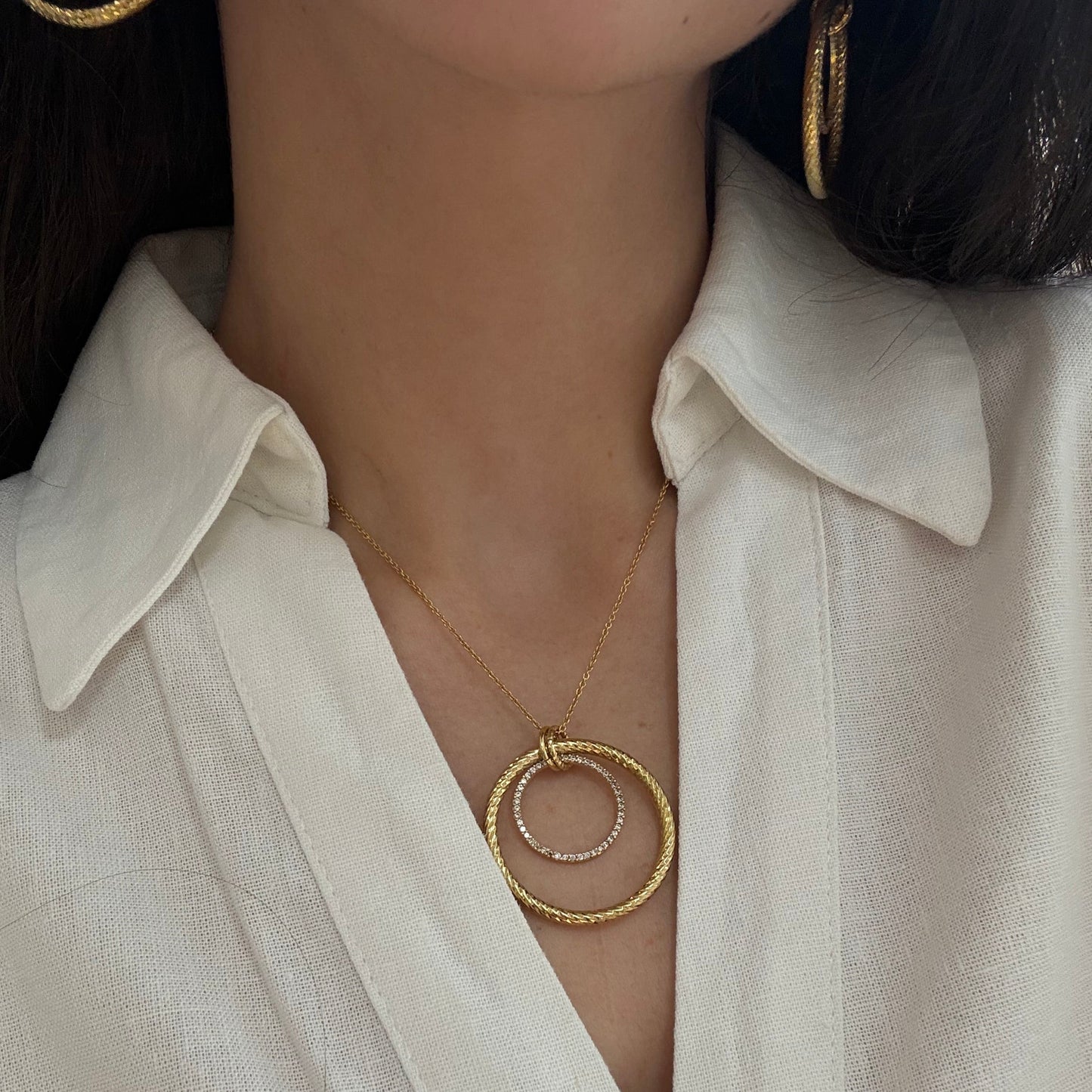 Double Circle Zircon Necklace
