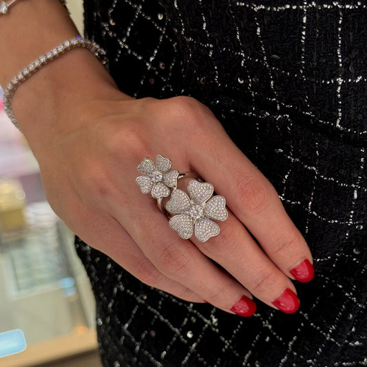 Double Flower Zircon Ring