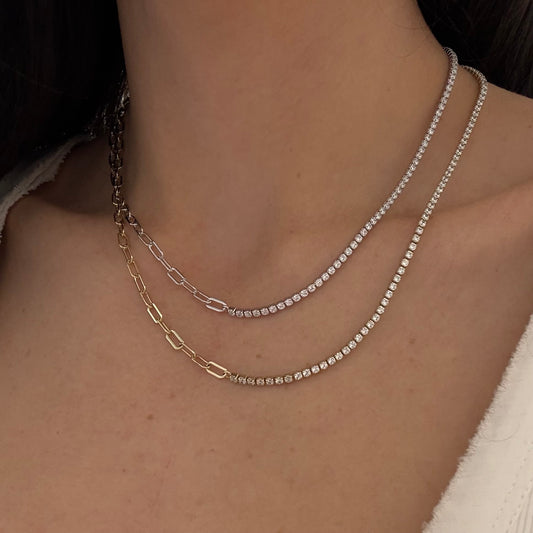 Half-Tennis Half-Chain Necklace