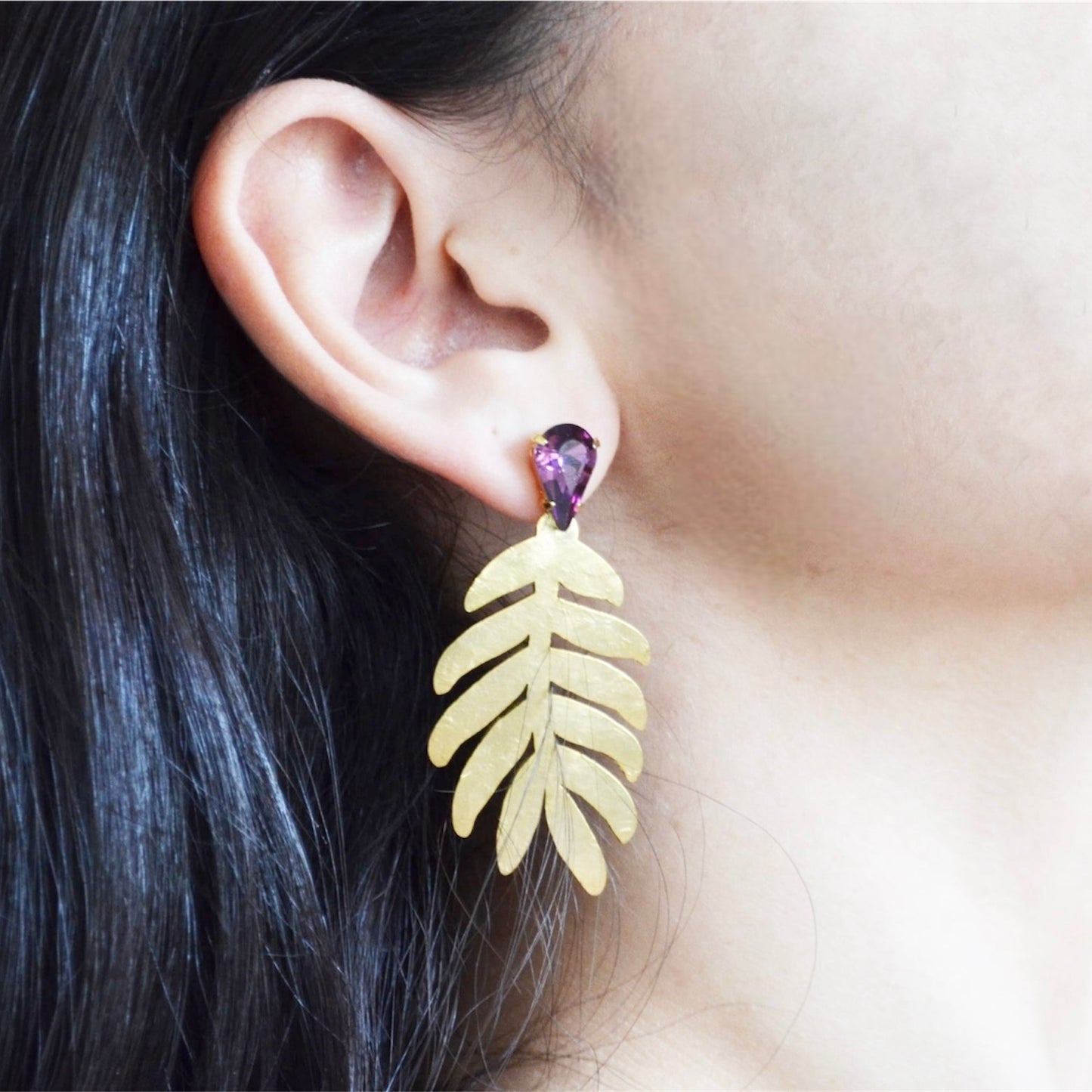 Amethyst Swarovski Leaf Earrings