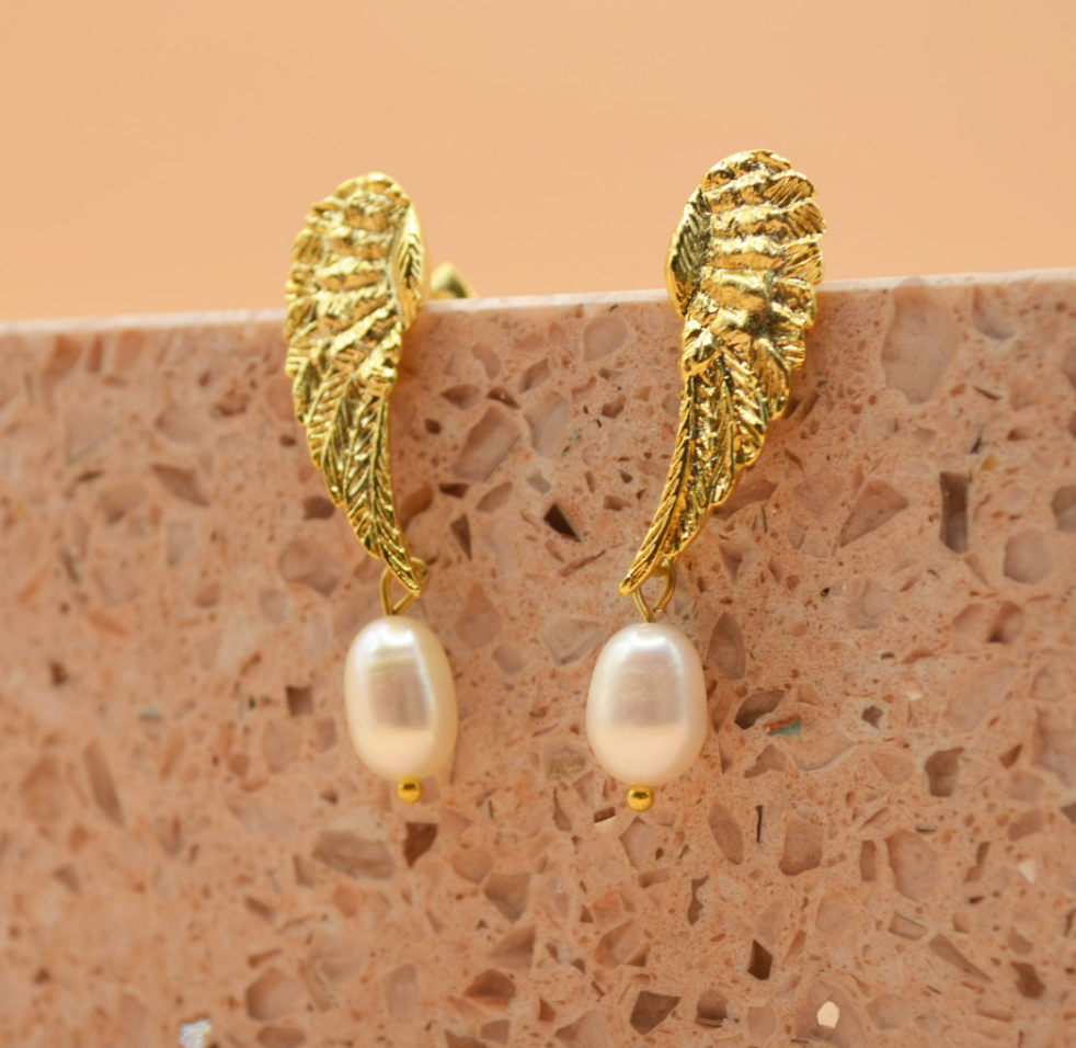 Pearly Wing Stud Earrings