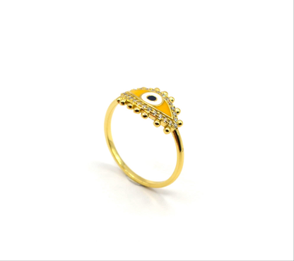 Yellow Enamel Zircon Eye Ring