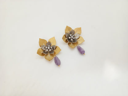 Double Lotus Flower Two-Toned Earrings