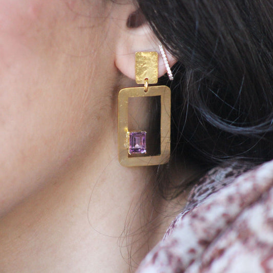 Contrast Rectagle Earrings