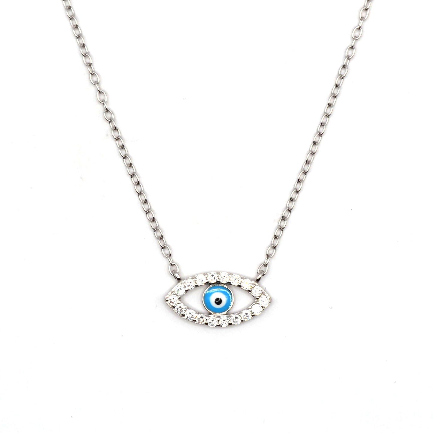 Simple Eye Zircon and Enamel Necklace