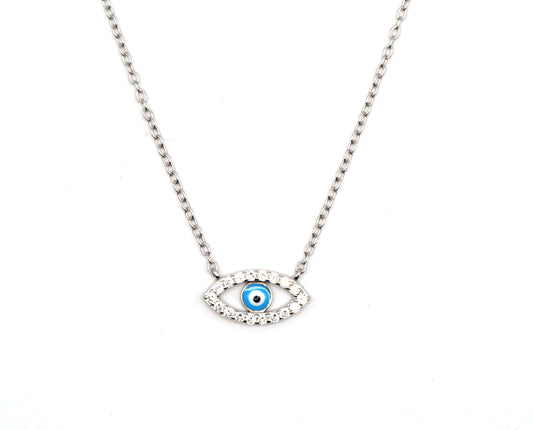 Simple Eye Zircon and Enamel Necklace