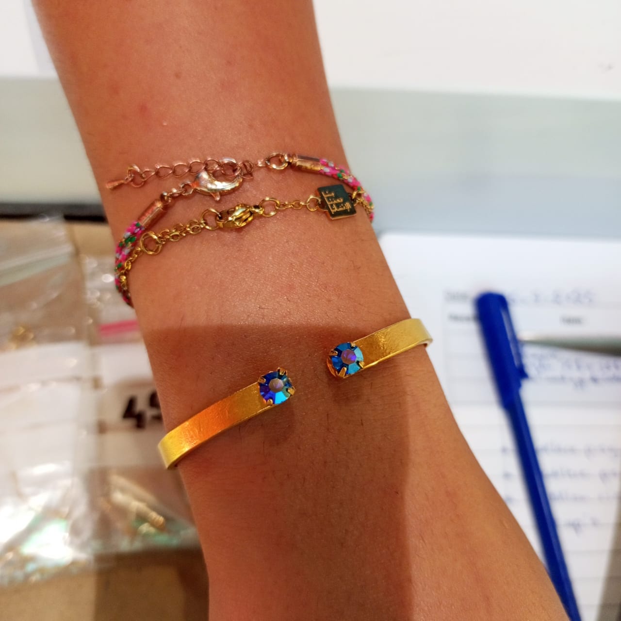 Mini Round Blue Shimmer Swarovski Stone Bangle