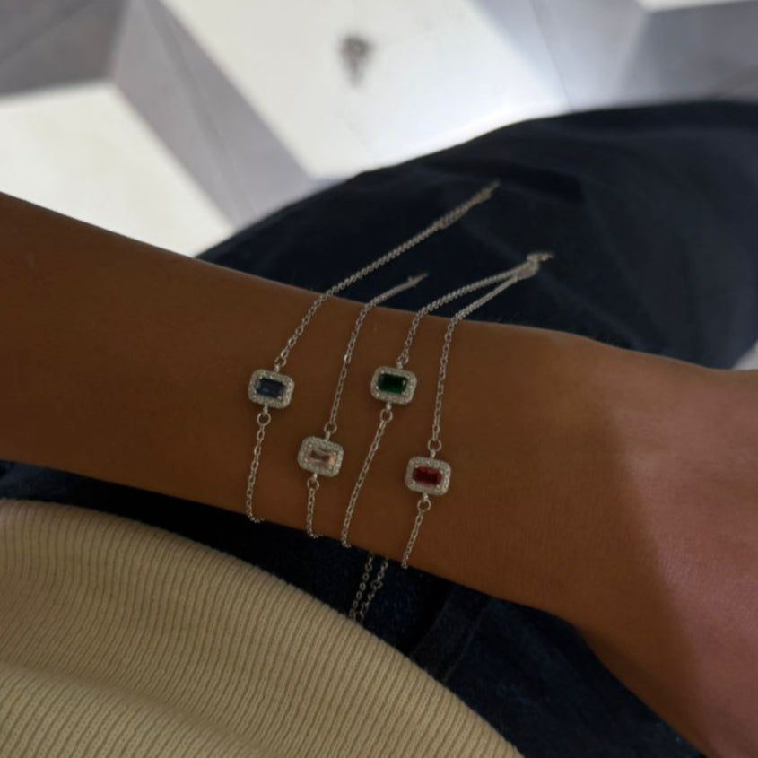 Simple Zircon Rectangle Bracelet In Silver