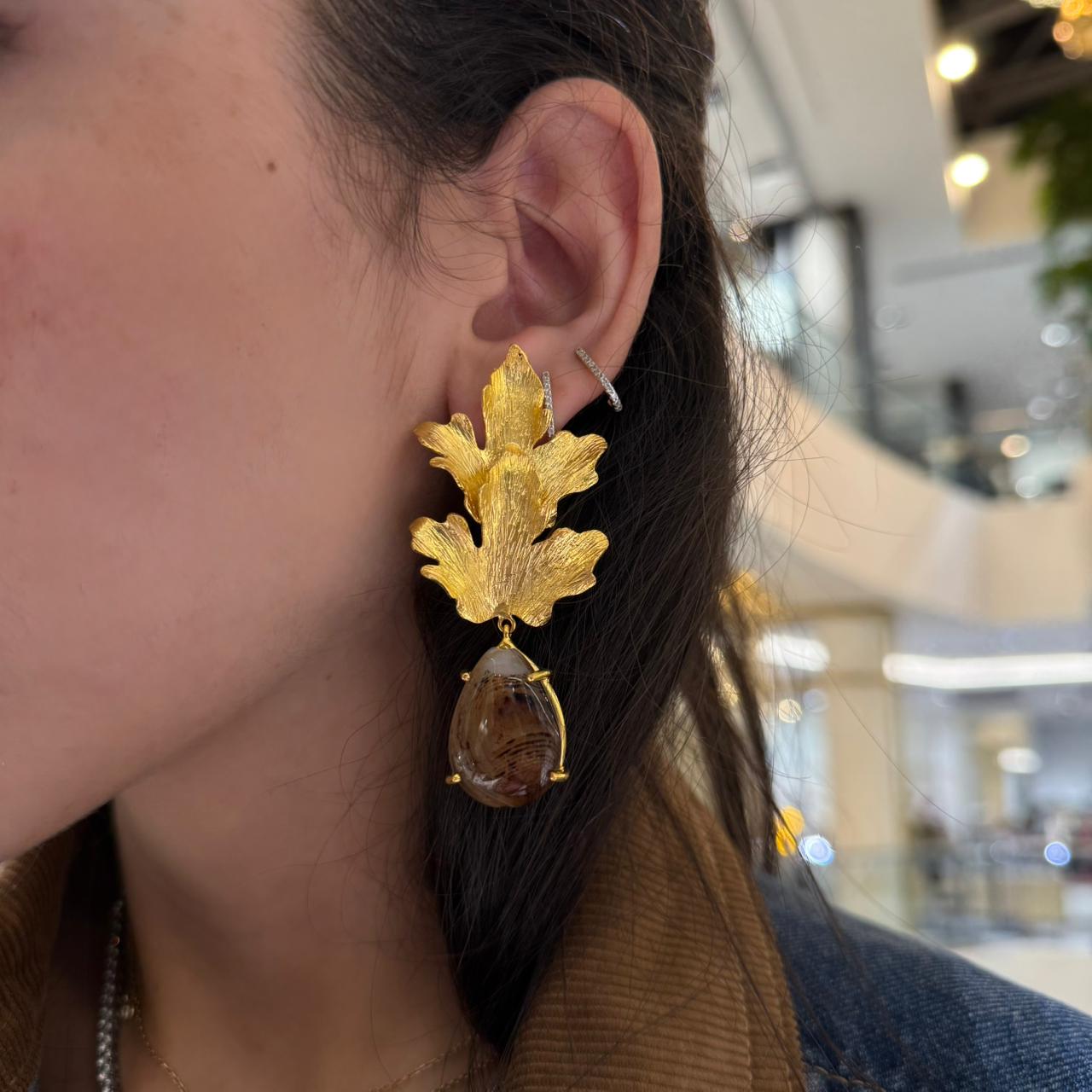 Double Acantha Leaf Earrings With Stone