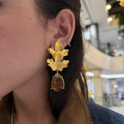 Double Acantha Leaf Earrings With Stone
