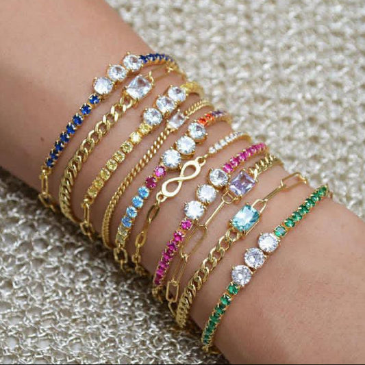 Colorful Half-Chain-half Tennis Bracelet