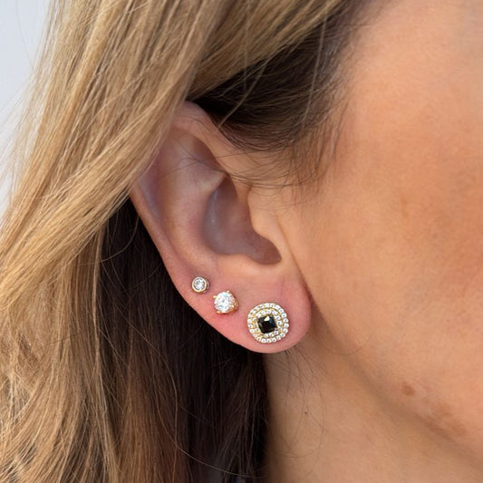 Square Zircon Black Stone Earrings