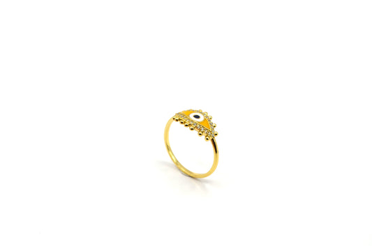 Yellow Enamel Zircon Eye Ring