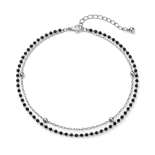 Double Silver And Black Anklet
