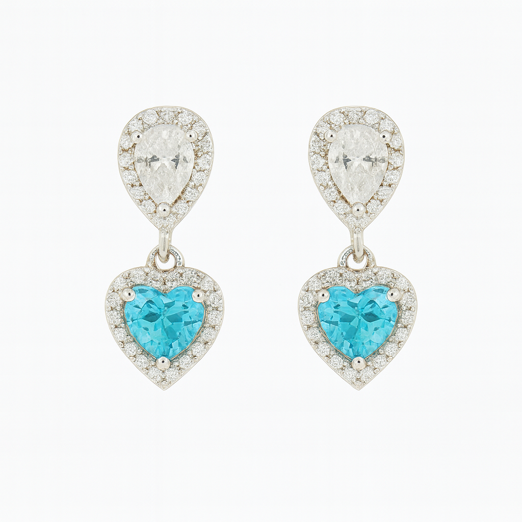Zircon Teardrop with Heart Zircon Earrings