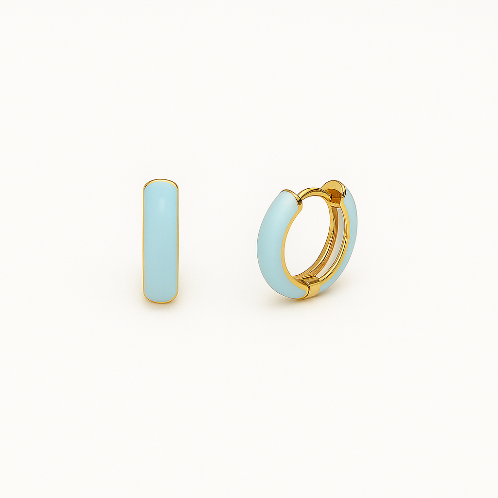 Blue Emaille Small Hoops