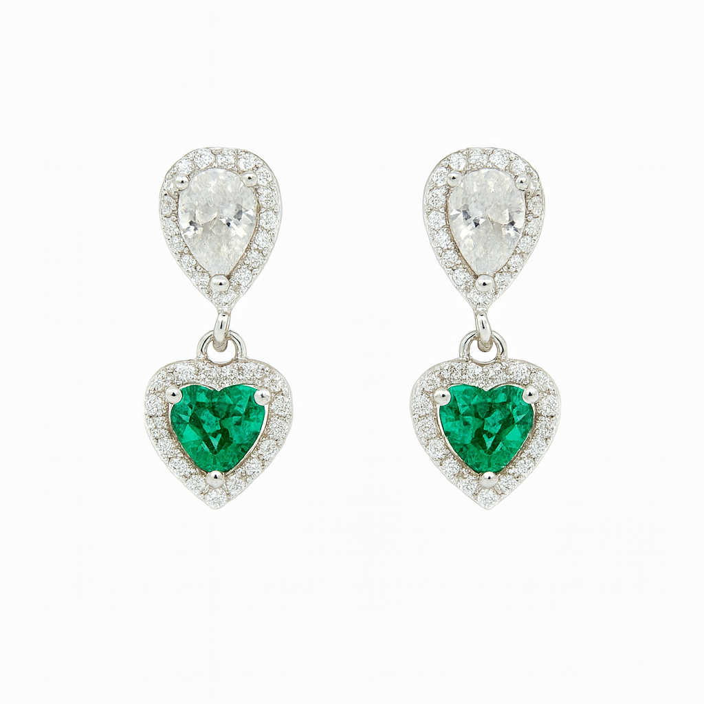 Zircon Teardrop with Heart Zircon Earrings