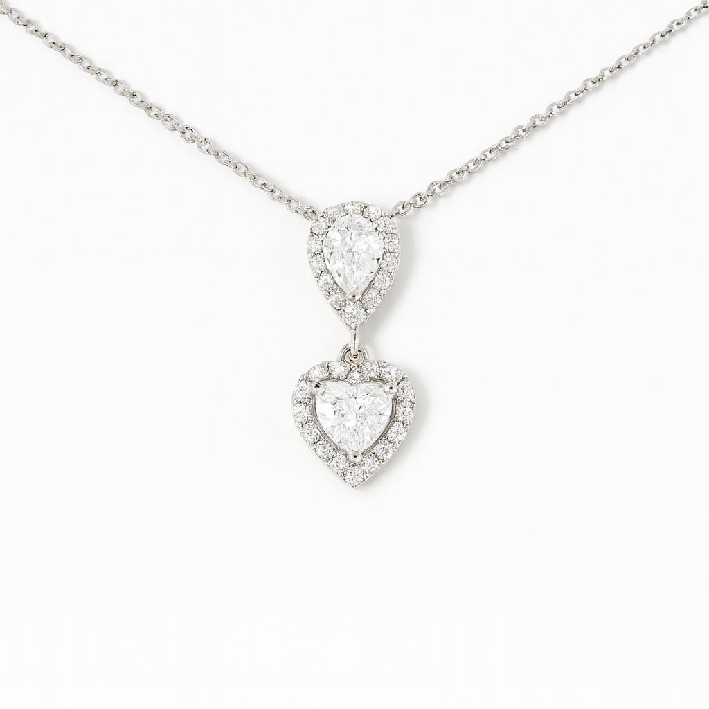 Zircon Teardrop with Heart Zircon Necklace
