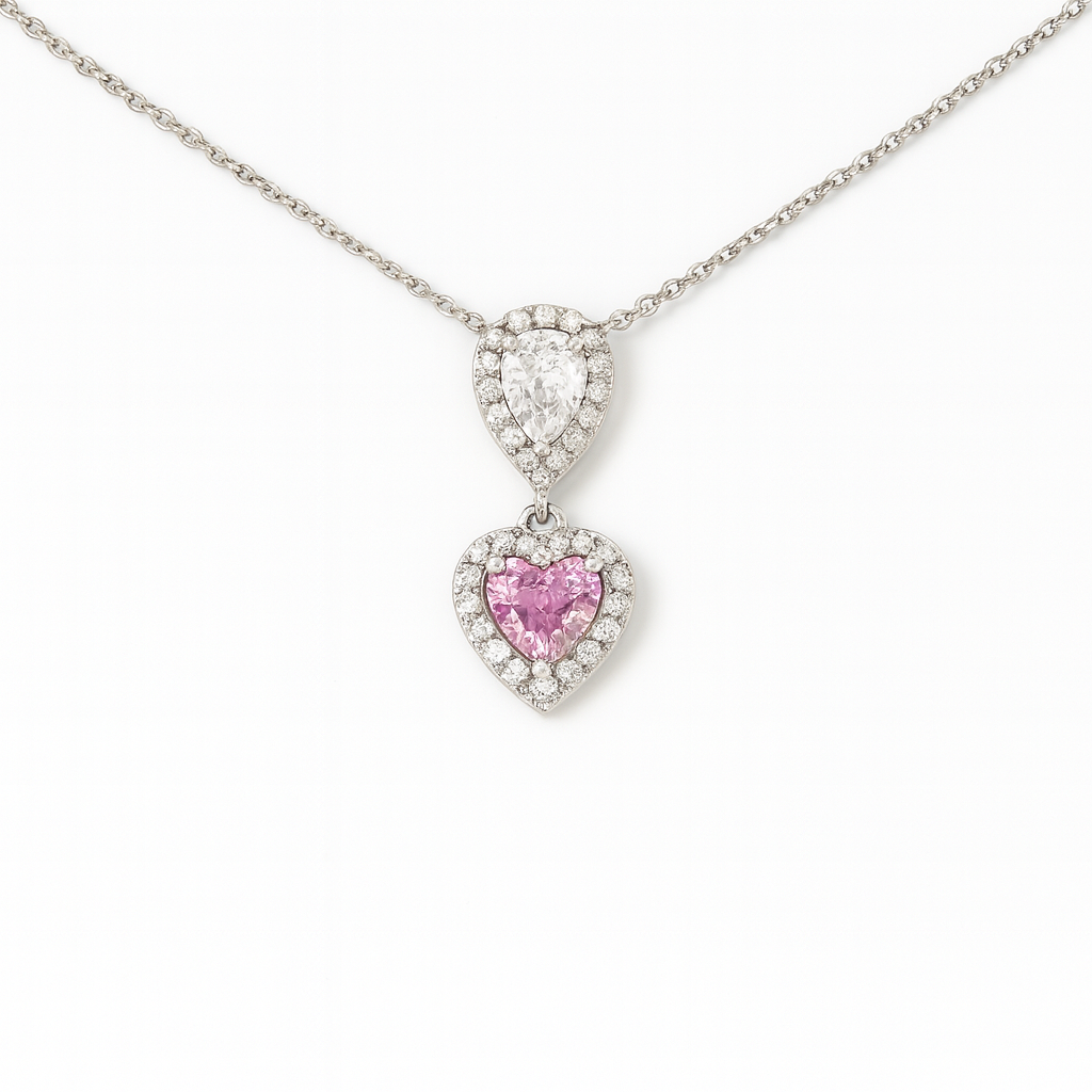 Zircon Teardrop with Heart Zircon Necklace