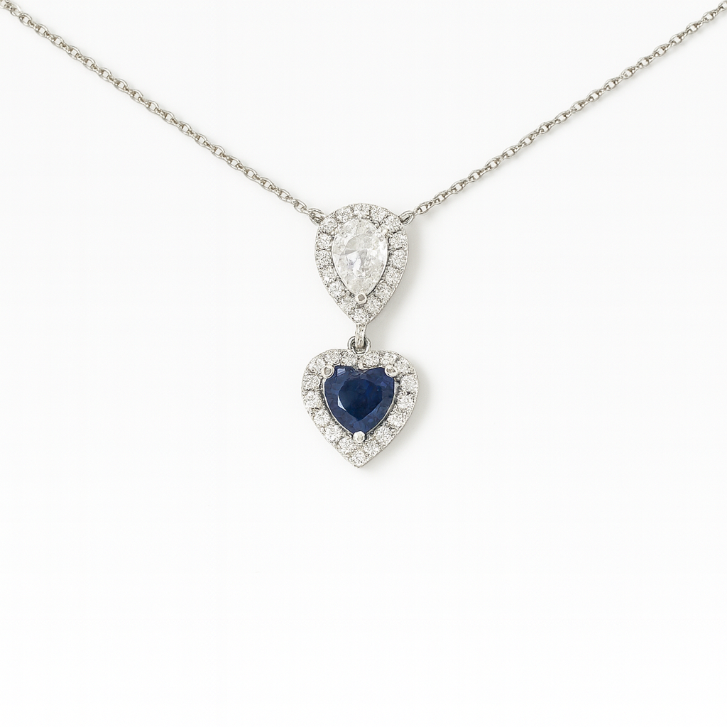 Zircon Teardrop with Heart Zircon Necklace