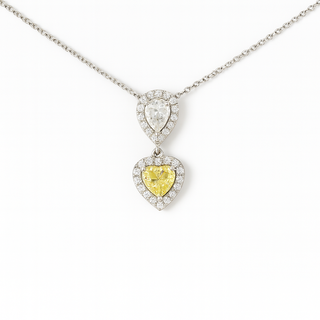 Zircon Teardrop with Heart Zircon Necklace
