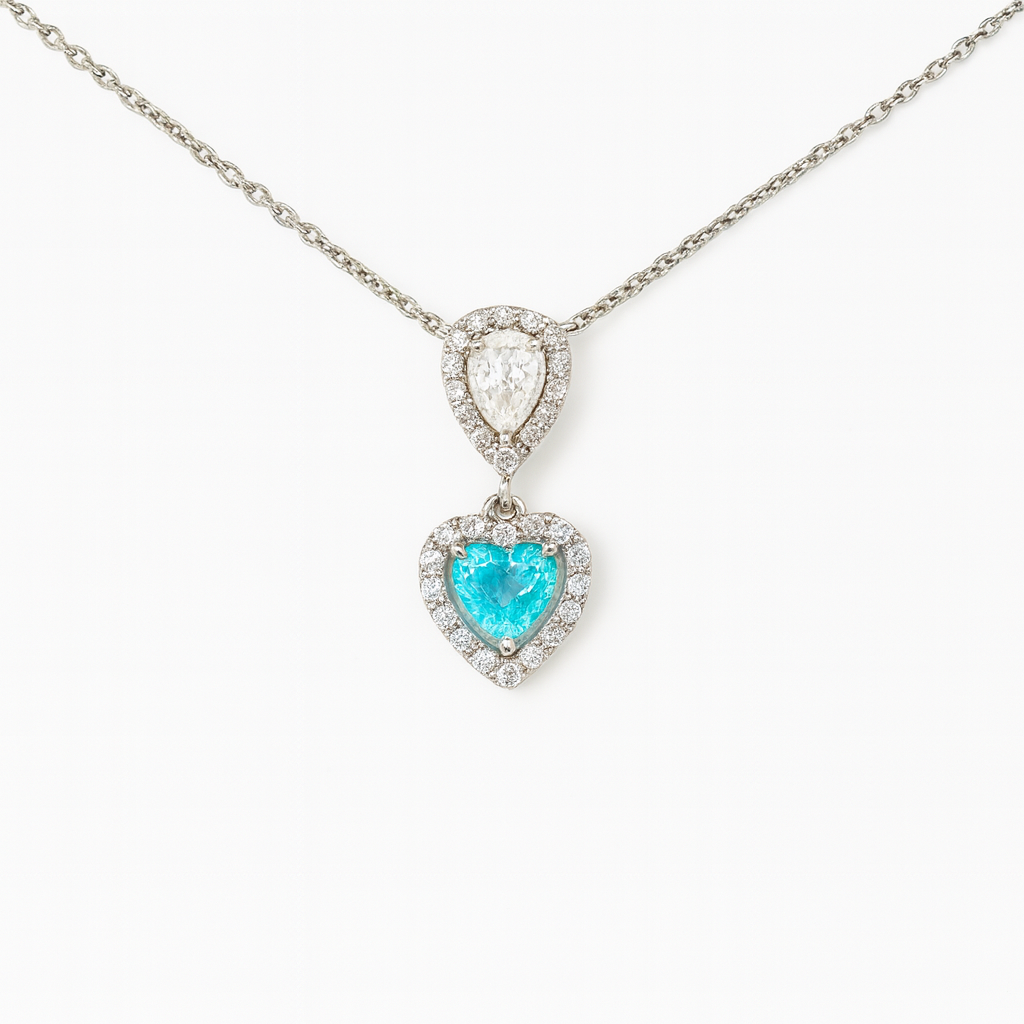 Zircon Teardrop with Heart Zircon Necklace