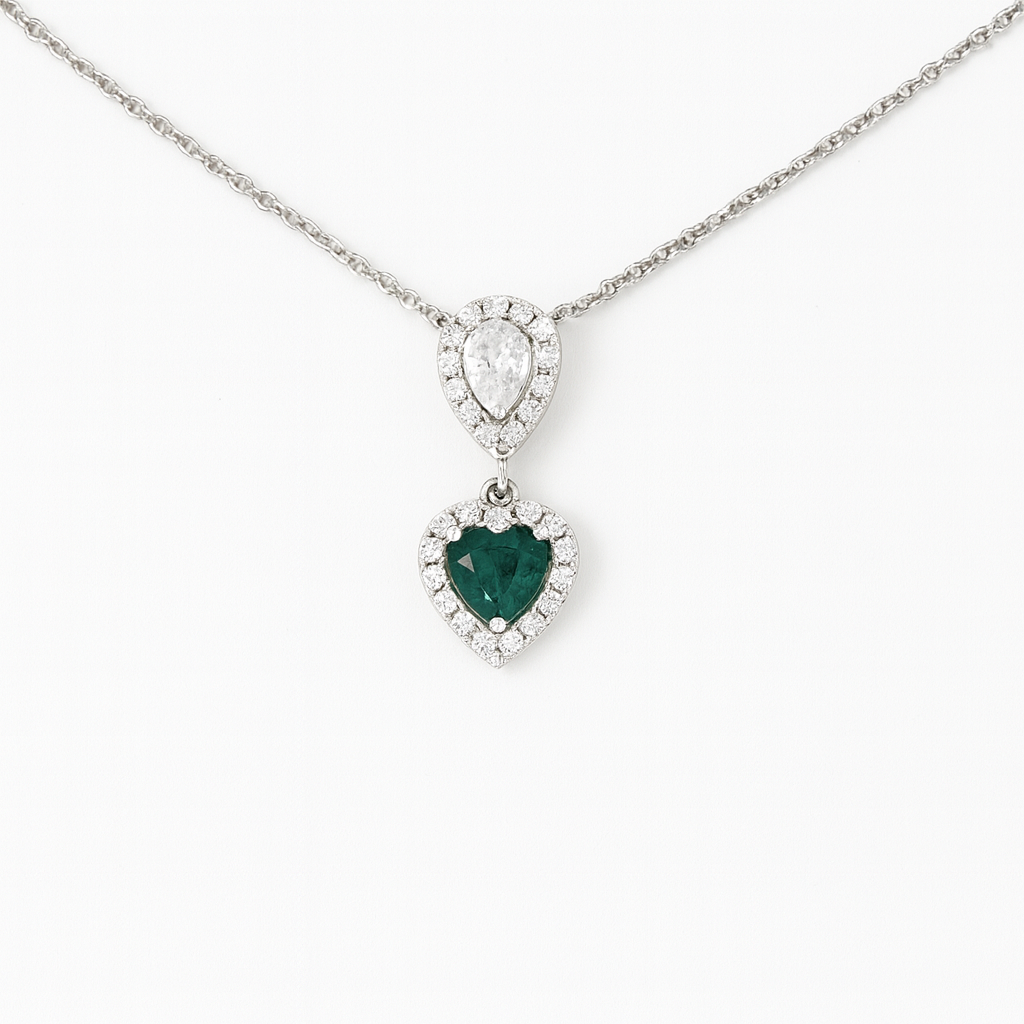 Zircon Teardrop with Heart Zircon Necklace