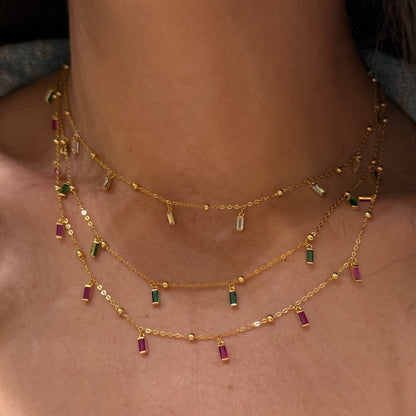 Baguette Dangling Charms Necklace